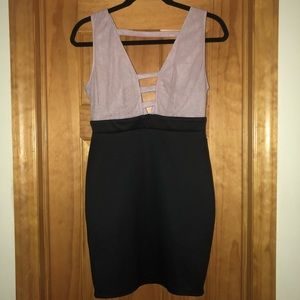 Pink & Black V Neck Mini Dress